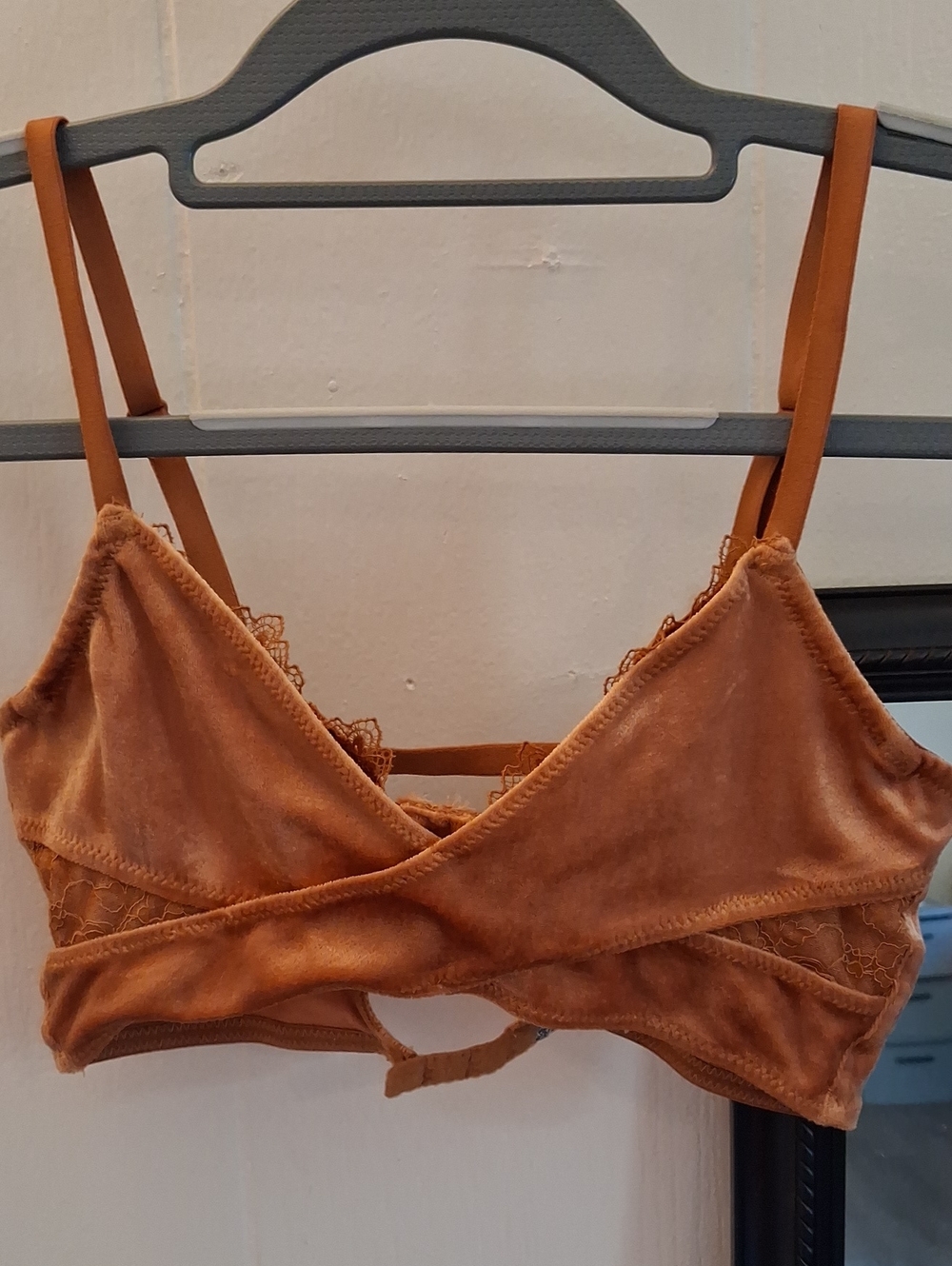 Free People Velvet And Lace Bralette in Burnt Orange Gold Underwire NWOT